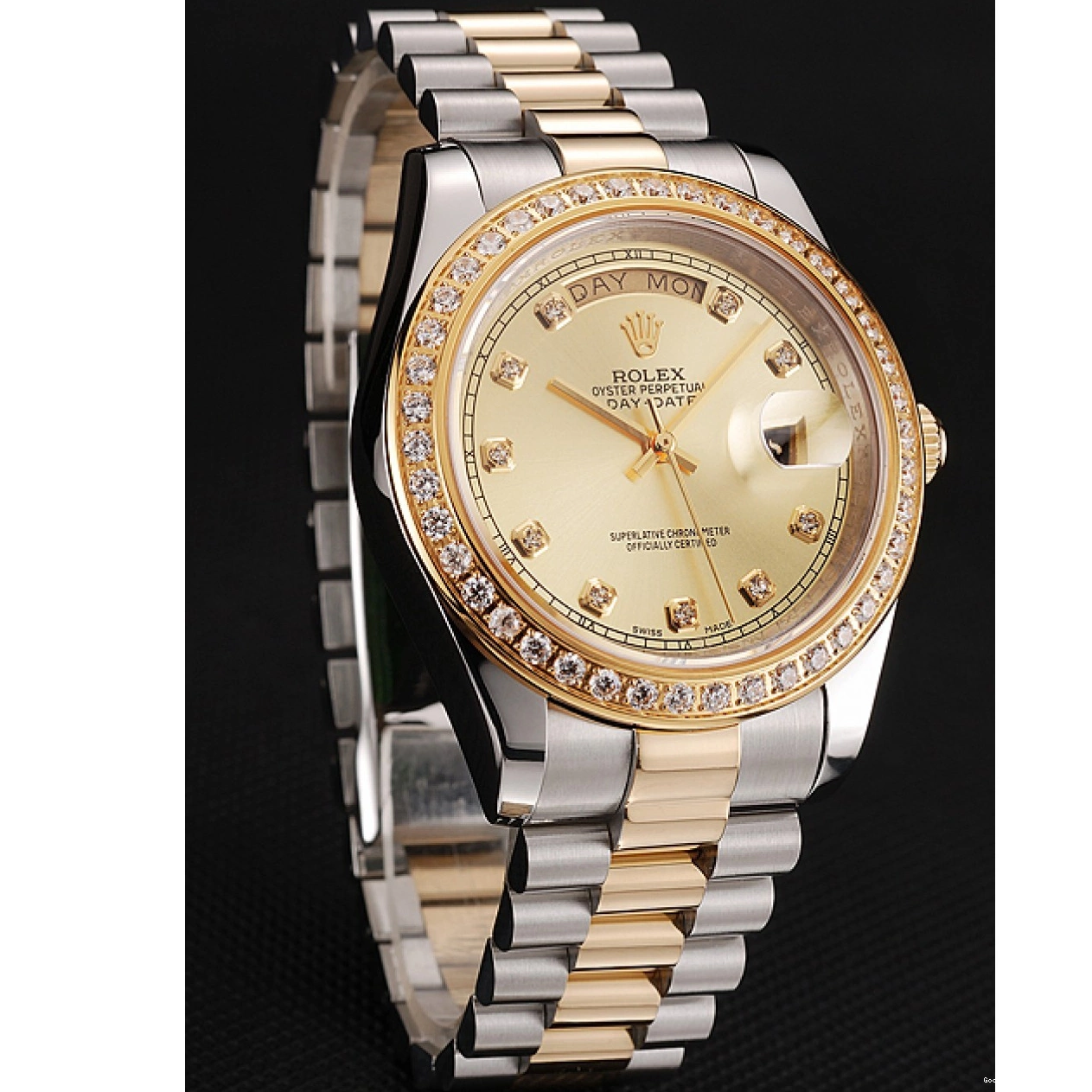 Rolex copies cheap Bracelet Stainless 1453974 Steel Swiss Two Gold Champagne Dial Tone Day-Date Diamond Rolex Case 0805